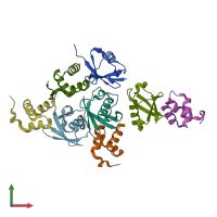 PDB entry 2qho coloured by chain, front view.