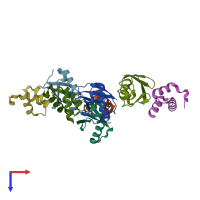 PDB entry 2qho coloured by chain, top view.