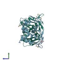 PDB entry 2qhq coloured by chain, side view.