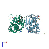 PDB entry 2qhq coloured by chain, top view.