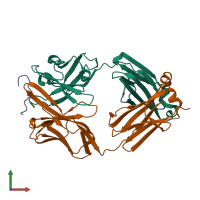PDB entry 2qhr coloured by chain, front view.