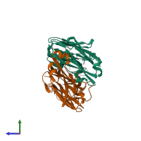PDB entry 2qhr coloured by chain, side view.