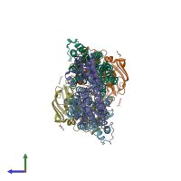 PDB entry 2qi9 coloured by chain, side view.