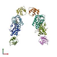 PDB entry 2qie coloured by chain, front view.