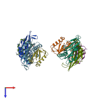 PDB entry 2qie coloured by chain, top view.