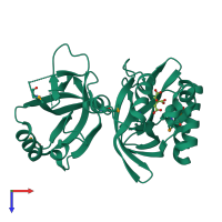 PDB entry 2qik coloured by chain, top view.