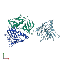 PDB entry 2qil coloured by chain, front view.