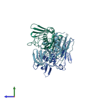PDB entry 2qil coloured by chain, side view.