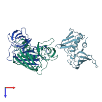 PDB entry 2qil coloured by chain, top view.