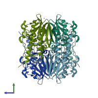 PDB entry 2qin coloured by chain, side view.