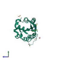 PDB entry 2qip coloured by chain, side view.