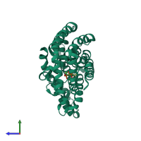 PDB entry 2qis coloured by chain, side view.
