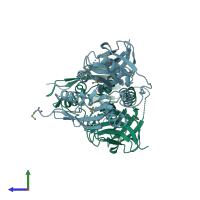 PDB entry 2qj8 coloured by chain, side view.