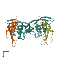 PDB entry 2qja coloured by chain, top view.