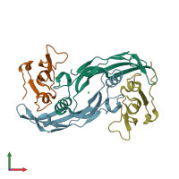 PDB entry 2qjb coloured by chain, front view.