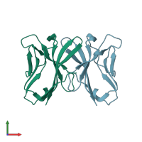 PDB entry 2qjd coloured by chain, front view.