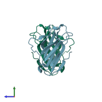 PDB entry 2qjd coloured by chain, side view.