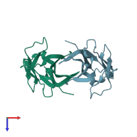 PDB entry 2qjd coloured by chain, top view.