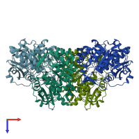 PDB entry 2qjj coloured by chain, top view.