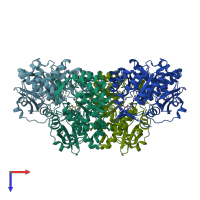PDB entry 2qjn coloured by chain, top view.