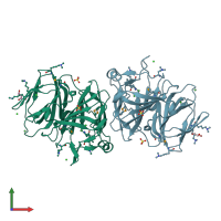 PDB entry 2qjv coloured by chain, front view.