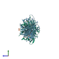 PDB entry 2qjv coloured by chain, side view.