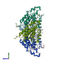 PDB entry 2qjw coloured by chain, side view.