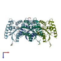 PDB entry 2qjw coloured by chain, top view.