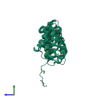PDB entry 2qk1 coloured by chain, side view.