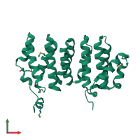 PDB entry 2qk2 coloured by chain, front view.