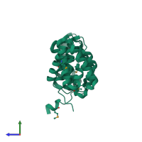 PDB entry 2qk2 coloured by chain, side view.