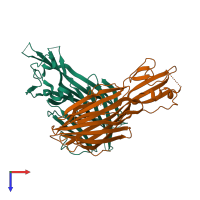 PDB entry 2qk7 coloured by chain, top view.