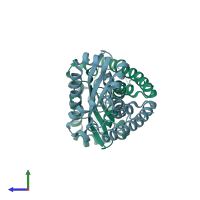 PDB entry 2qka coloured by chain, side view.