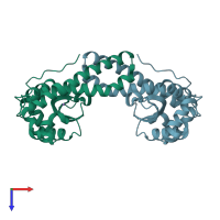 PDB entry 2qkc coloured by chain, top view.
