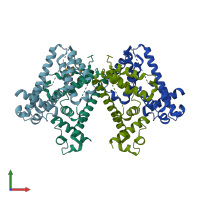 PDB entry 2qko coloured by chain, front view.