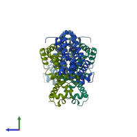 PDB entry 2qko coloured by chain, side view.