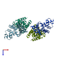 PDB entry 2qko coloured by chain, top view.