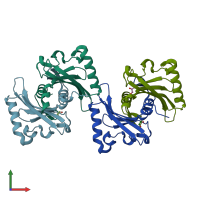 PDB entry 2qkp coloured by chain, front view.