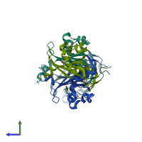 PDB entry 2qkp coloured by chain, side view.