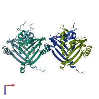 PDB entry 2qkp coloured by chain, top view.