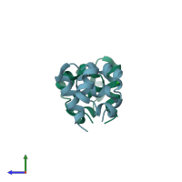 PDB entry 2qkq coloured by chain, side view.