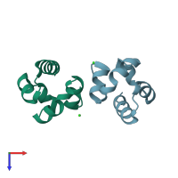 PDB entry 2qkq coloured by chain, top view.