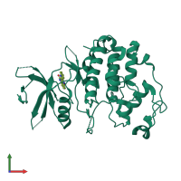 Monomeric assembly 1 of PDB entry 2qkr coloured by chemically distinct molecules, front view.