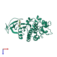 Monomeric assembly 1 of PDB entry 2qkr coloured by chemically distinct molecules, top view.
