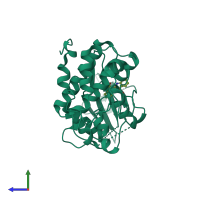 PDB entry 2qkr coloured by chain, side view.