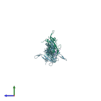 PDB entry 2qks coloured by chain, side view.