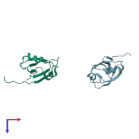 PDB entry 2qkv coloured by chain, top view.