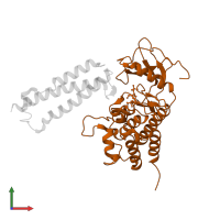 Protein kinase domain-containing protein in PDB entry 2qkw, assembly 1, front view.