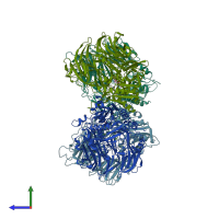 PDB entry 2qky coloured by chain, side view.