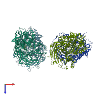 PDB entry 2qky coloured by chain, top view.